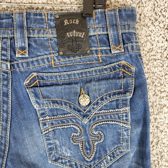 Rock Revival Roger Boot Cut Jeans Mens Size 34 Fits 36x31 Distressed Denim Read* - Picture 3 of 13